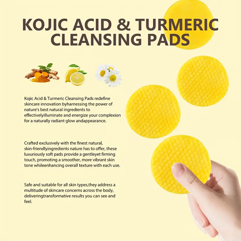 Kojic Acid & Turmeric Cleansing Pads: 60 Pads with Double-Sided Texture for All Light Beige Types - Gentle, Non-Irritating, And Infused with Curcumin, Chamomile, And Turmeric for A Natural Glow, Valentine's Day Gifts